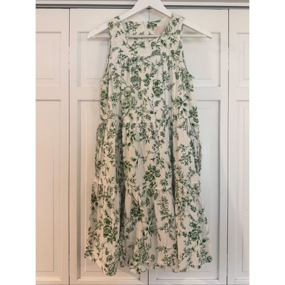 Gal Meets Glam Lisa white and green floral tiered dress 4 - Picture 3 of 10